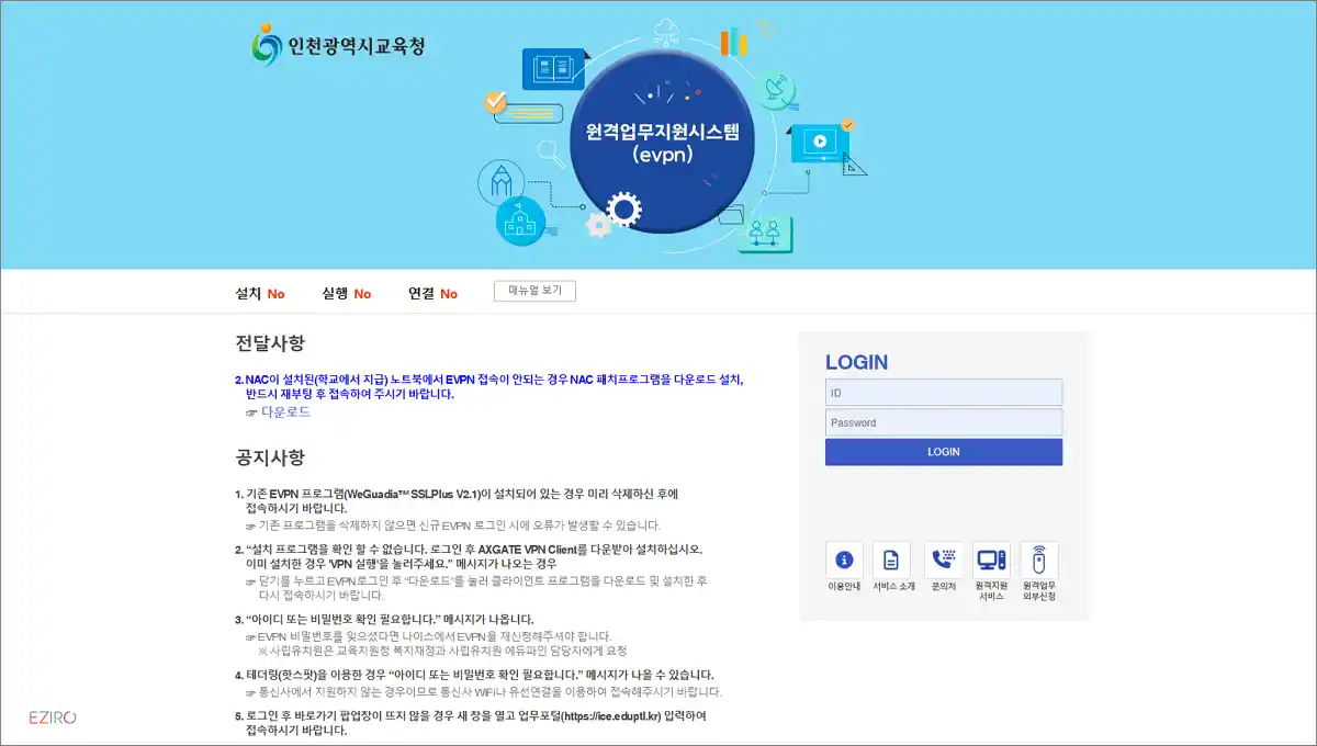 인천교육청 eVPN 원격업무지원서비스 evpn.ice.go.kr